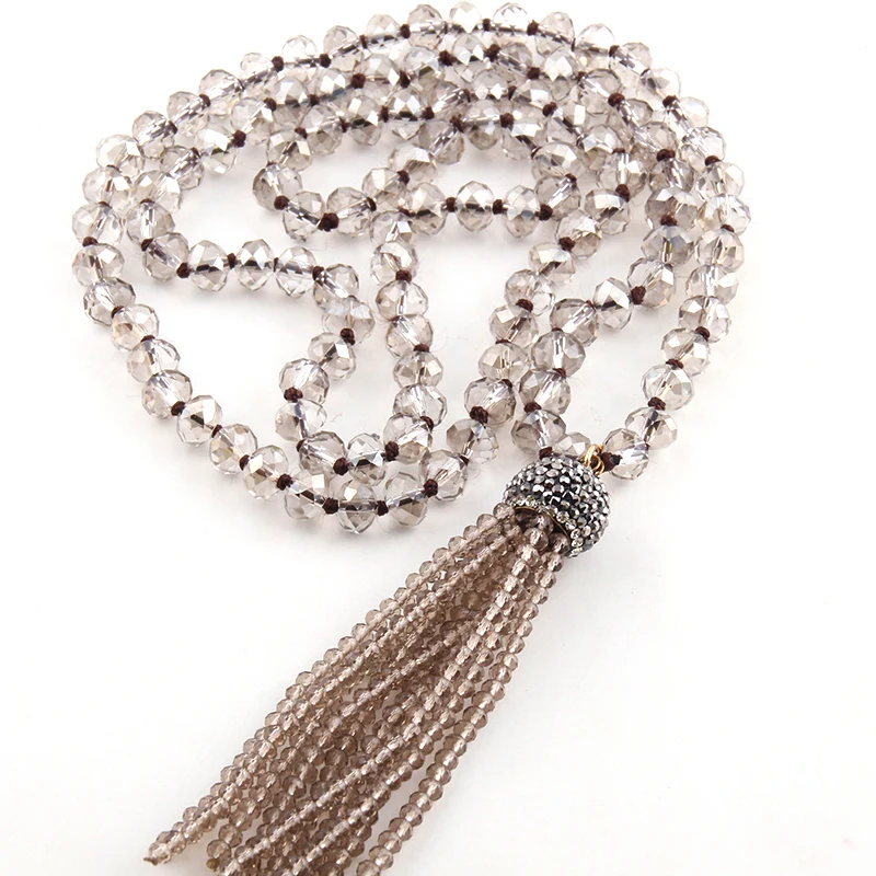 Модное Узловое этническое ожерелье из стеклянных хрустальных бусин, богемное этническое ювелирное изделие с кристаллами и кисточками, повязка на шею для женщин с бусинами