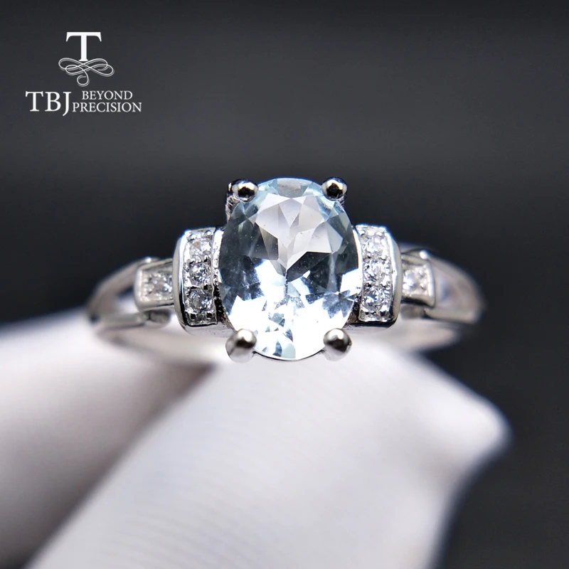 

TBJ,Fashion small ring with natural Brazil aquamarine in 925 sterling silver precious stone jewelry for women & girl as gift