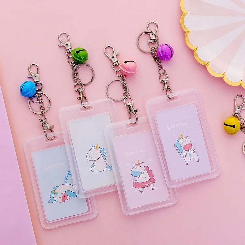 

Transparent Plastic ID Card Bus Card Holder Magnetic Card Keyring Sleeve Set Bank Card Cover Case Bag Meal Card with Bell 11.2*7