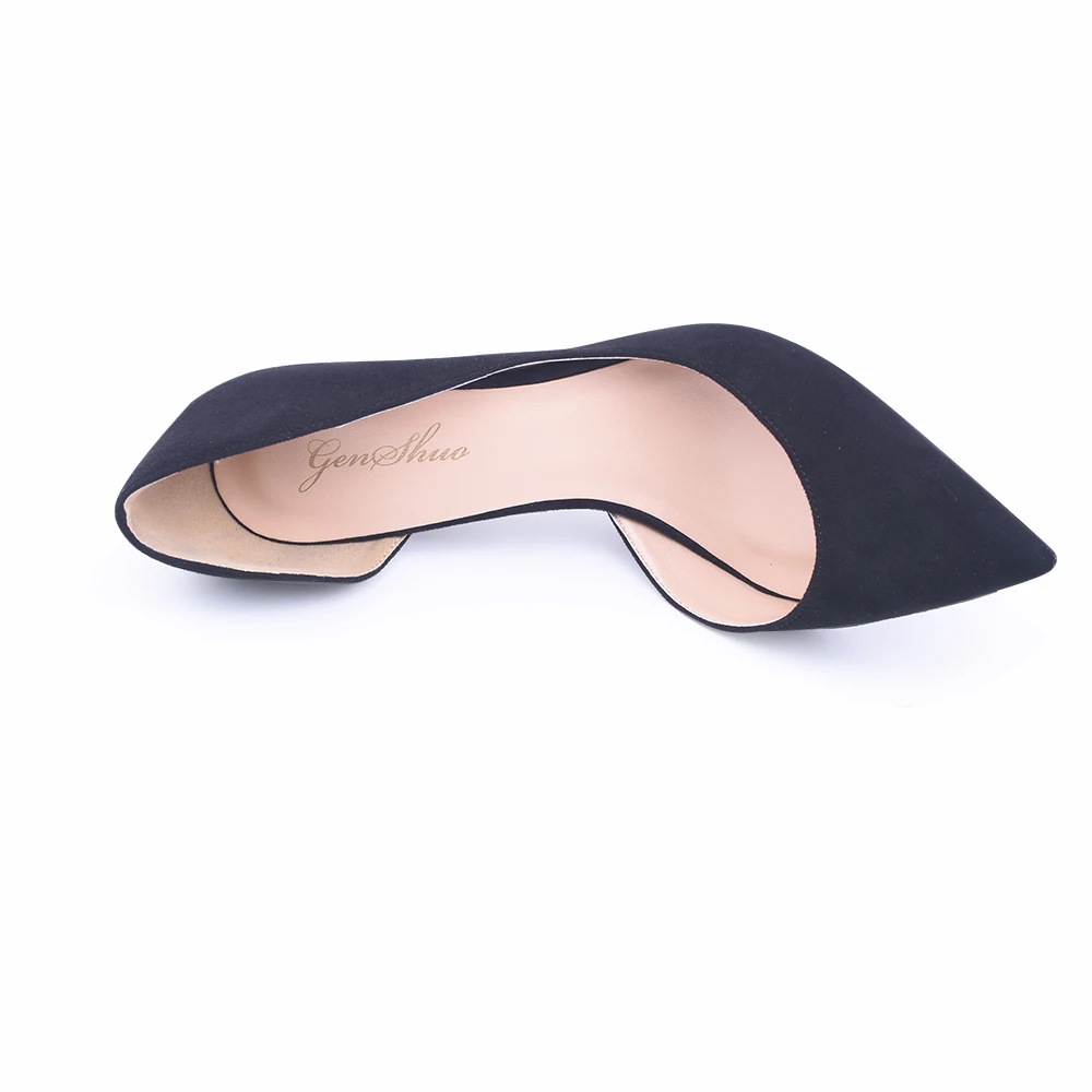 GENSHUO женская обувь черные туфли-лодочки D'Orsay из флока на высоком каблуке свадебные вечерние туфли телесного и красного цвета тонкий каблук, маленькие размеры 32, большие размеры 44, 45, 46