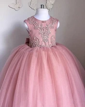 Pink Flower Girls Dresses Sheer Jewel Neck Sleeveless Lace Appliques Tulle Girl Pageant Gowns Birthday Dresses lovely lace flower girl dresses hi low jewel neck pink long sleeve pageant dresses fluffy tiered satin girls pageant dress