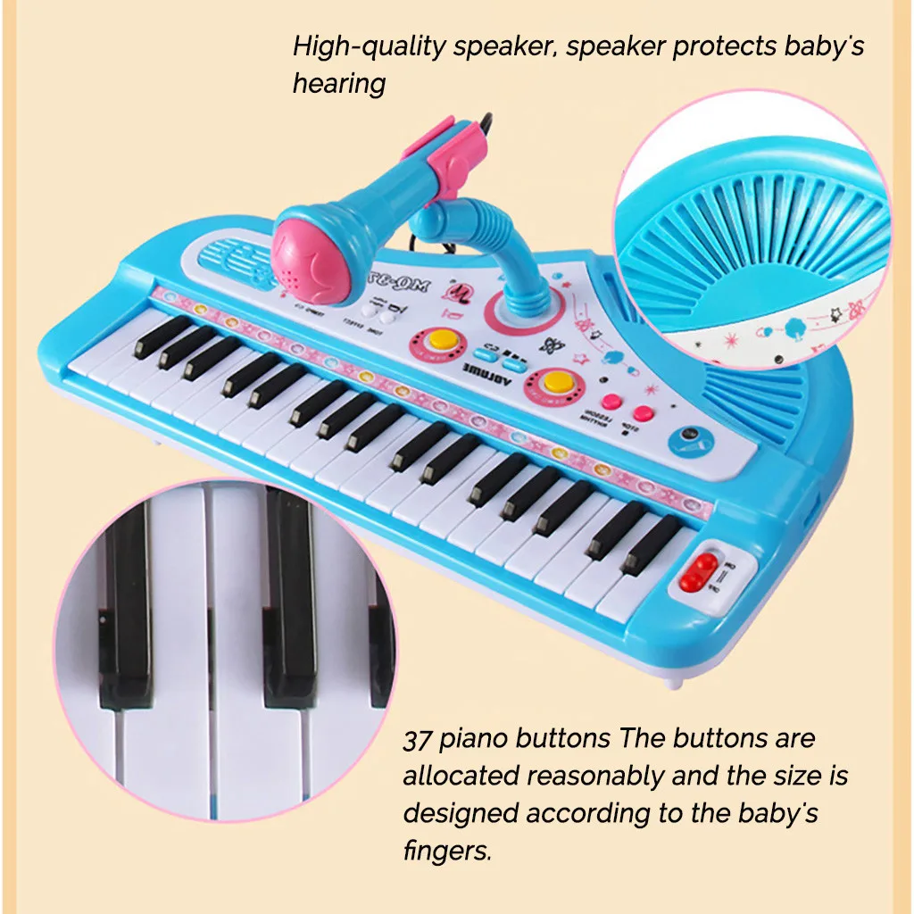 Детское фортепиано игрушки 37 клавиш мини электронная клавиатура с микрофон музыкальный инструмент детское электронное пианино для детей подарки без коробки