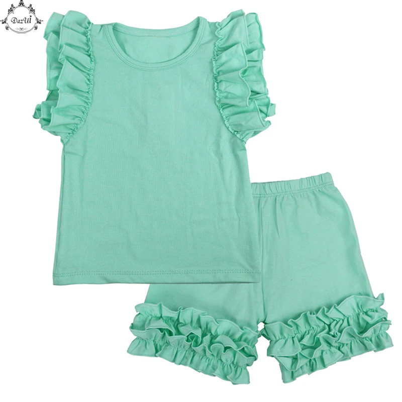 

2018 New Summer Kids Clothes Ruffle Top Short 2pcs Children Girls Clothing Set Cotton Soft Western Girls Boutique Clothing