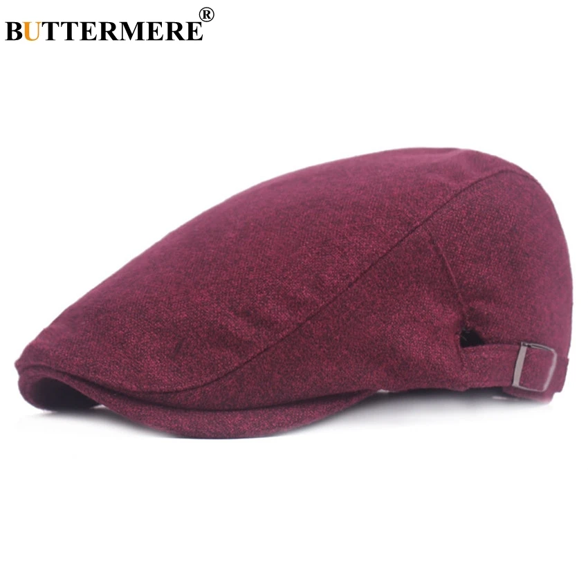 

BUTTERMERE Gatsby Caps For Men Burgundy Cotton Ivy Cap Women Adjustable 2019 Spring Autumn Casual Vintage Berets Hats And Caps