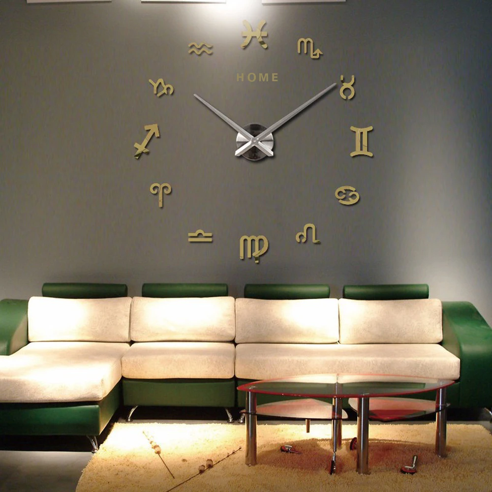 Созвездия большие настенные часы домашняя буква 3D DIY акриловая зеркальная настенная наклейка немой оверсайз кухонные часы Современные дизайнерский Декор - Цвет: Gold