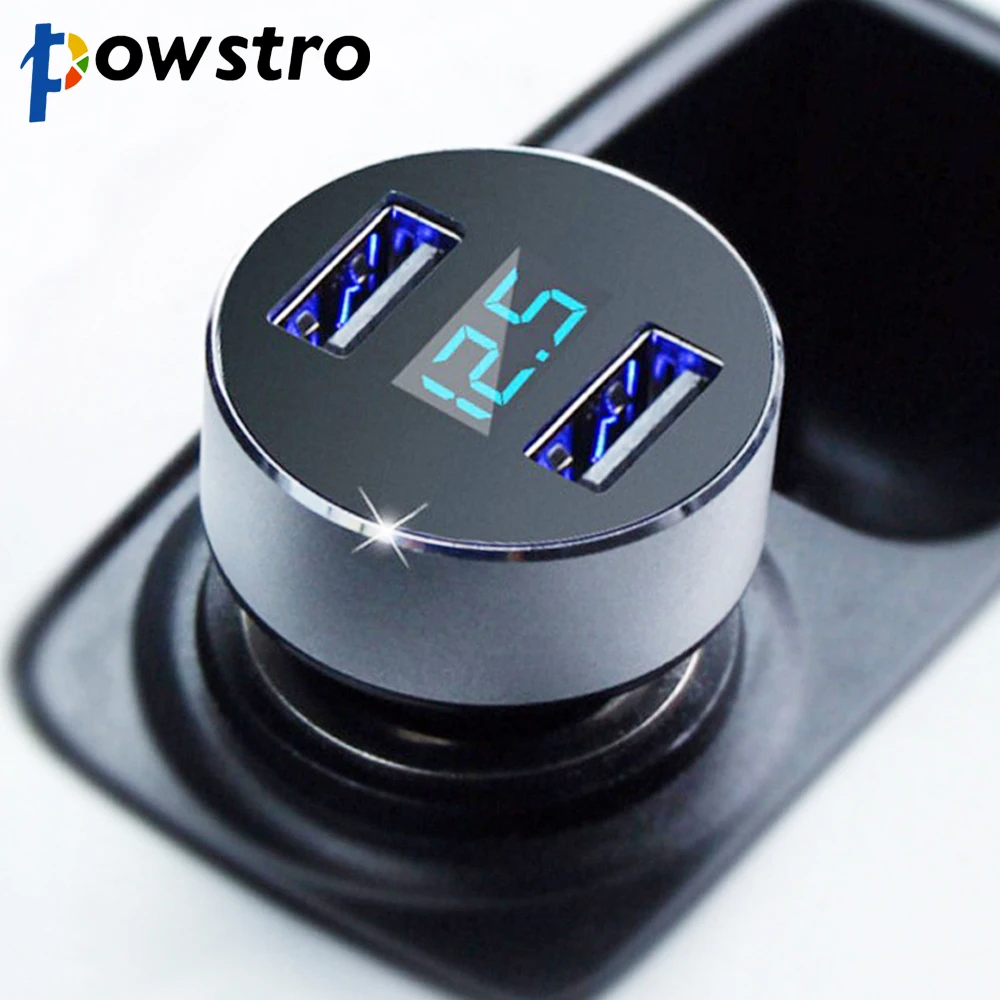 

Powstro 5V 3.1A LED Display Car Charger Dual USB Car Charger Adapter Fast Charger Universal Charge For Hyundai Phone Tablet