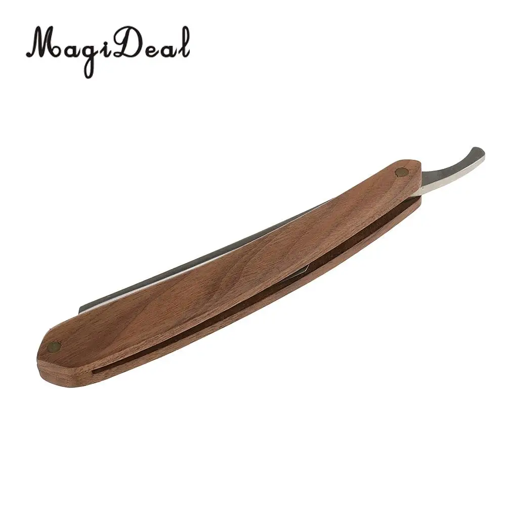  MagiDeal Men's Folding Stainless Steel Wooden Handle Barber Shaving Straight Razor High quanlity