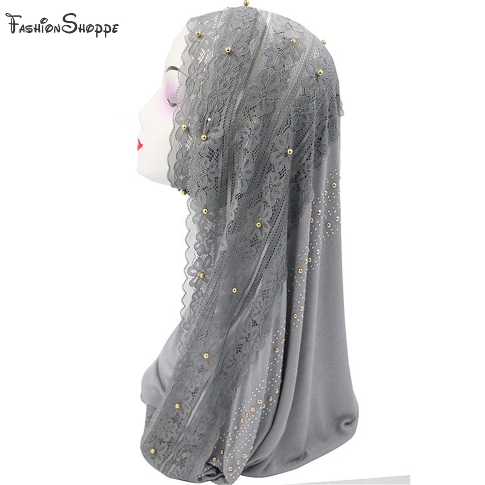 

Cotton Muslim Hijab Scarf Women Shawl Islamic Turban Women Lace Rhinestone Headscarf Muslim Long Scarf Shawl 9 Colors