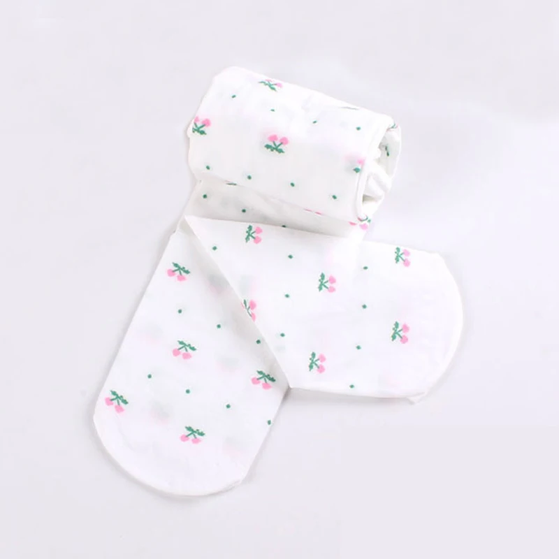 Girls Tights Spring & Autumn Velvet Cherry Pattern Kids Dance Tights For Girls 3-7 Years Pants Even The Feet
