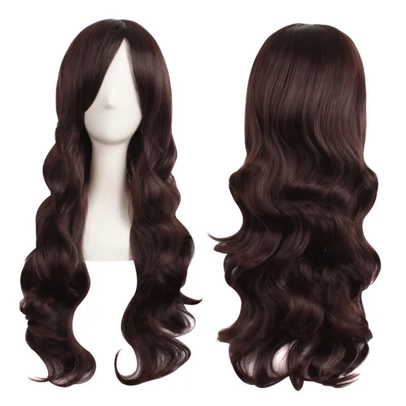 MapofBeauty, свободные волнистые парики для косплея, с челкой, черный, коричневый, темно-коричневый, длинные парики для женщин, термостойкие синтетические волосы, парик
