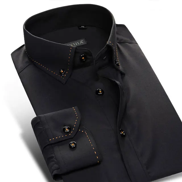 100% Cotton High End Men's Dress Shirt Button down Patchwork Solid ...