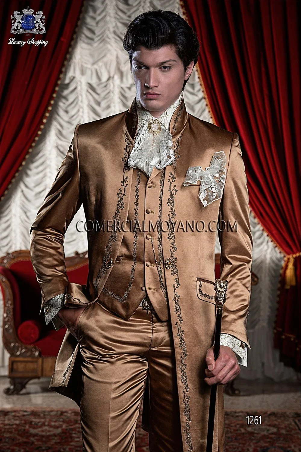 

Brown Italian Suit Men Blazer Tailcoat Embroidery Wedding Men Suit With Pants Vest Tuxedo Vintage Jacket Costume Homme Mariage