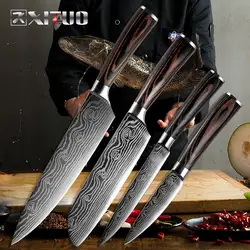 XITUO Новый Красота вен кухонные ножи для очистки овощей утилита Santoku нарезки шеф повар Дамаск вен цвет деревянной ручкой нержавеющая сталь