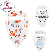 XCQGH/Лидер продаж, хлопковые нагрудники для маленьких мальчиков, треугольная лиса, бандана с надписями, мягкое слюнявчик для малышей, детское полотенце, шарф для девочек, фартук-полотенце