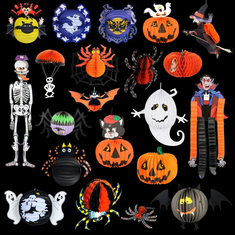 1 pices happy halloween decorations store bar stereo paper ghost bat spider skull lantern parachute free - Halloween Decorations Store 1 pices happy halloween decorations store bar stereo paper ghost bat spider skull lantern parachute free - Halloween Decorations Store