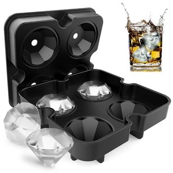 

4 Cavity Diamond Shape 3D Ice Cube Mold Maker Bar Party Silicone Trays Chocolate Mold Kitchen Tool Silicone Mold
