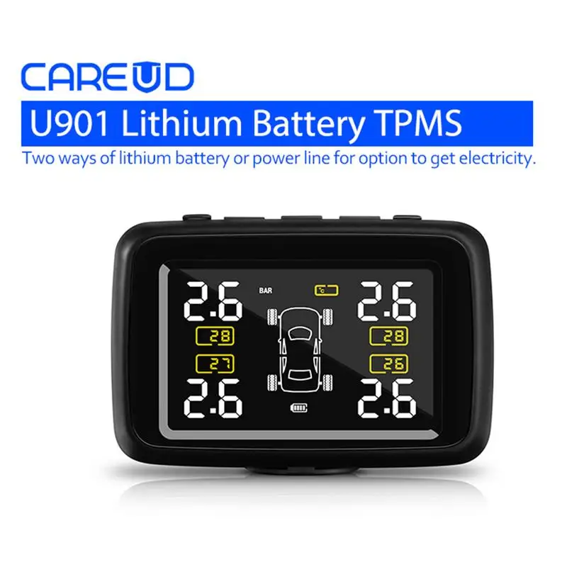 CAREUD U901 Car Wireless Accurate TPMS Tire Pressure Monitoring System With 4 External Sensors LCD Display Built-in Battery