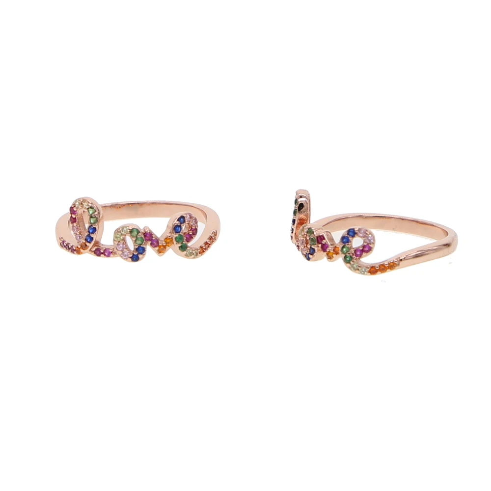 

rose gold fashion jewelry classic love letter ring for valentines gift jewelry paved rainbow colorful cz rings