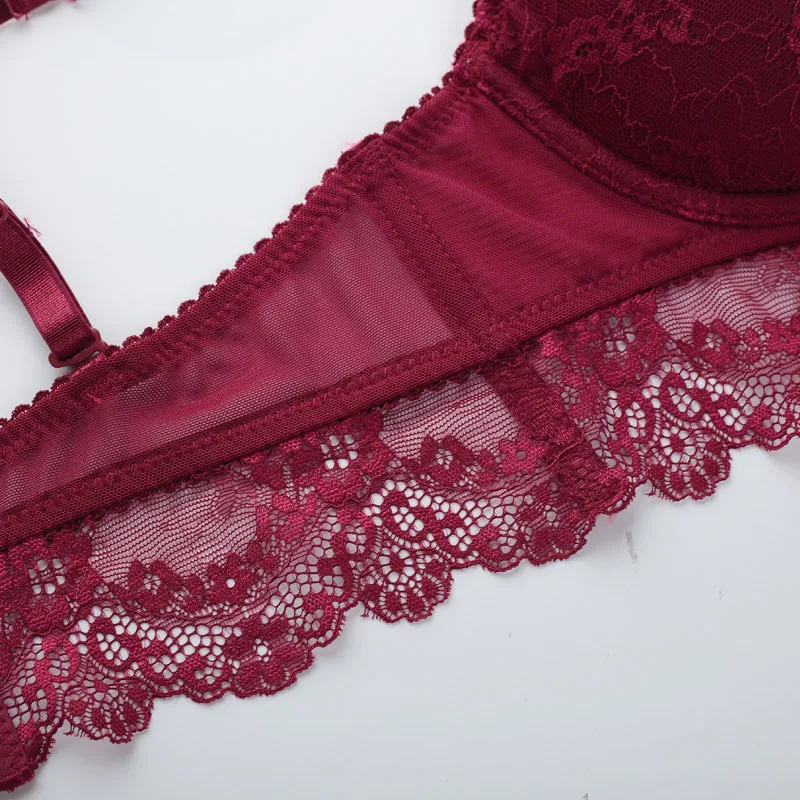 Women Lace Sexy Bra Set Underwire Back Closure Push up Underwear 3-4 Cup Bras (1)