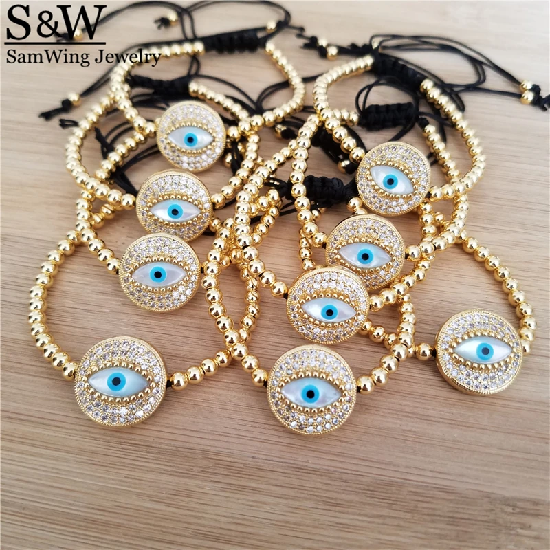 

5pcs Wholesale Hot blue mop mother of pearl eye turkish bracelet genuine mop blue eye jewelry