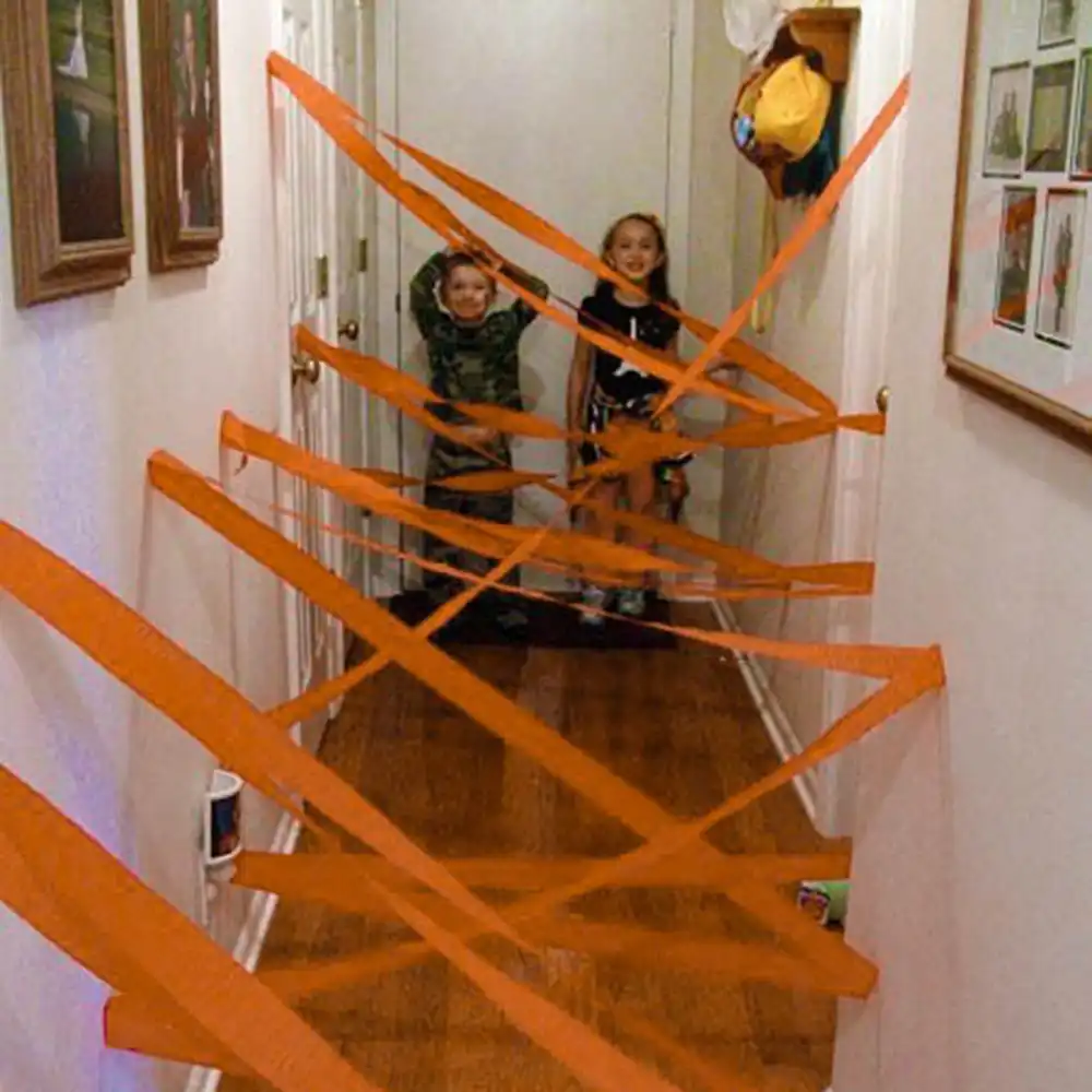 10 Rolls Halloween Party Black Orange Fringe Crepe Paper Streamer