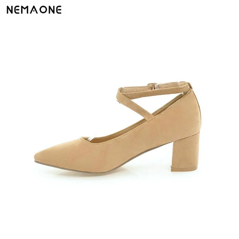 

2019 Summer Women Fashion High Heel Shoes Comfortable Flock Buckle Footwear Women Pumps Female Sandals Party Wedding Shoes