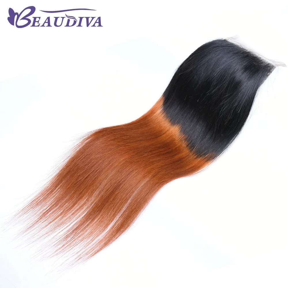 Beaudiva предварительно Цветной Ombre T1B/350 перуанские прямые пучки волос и кружева закрытия 3 Связки 4 шт./лот человека волос