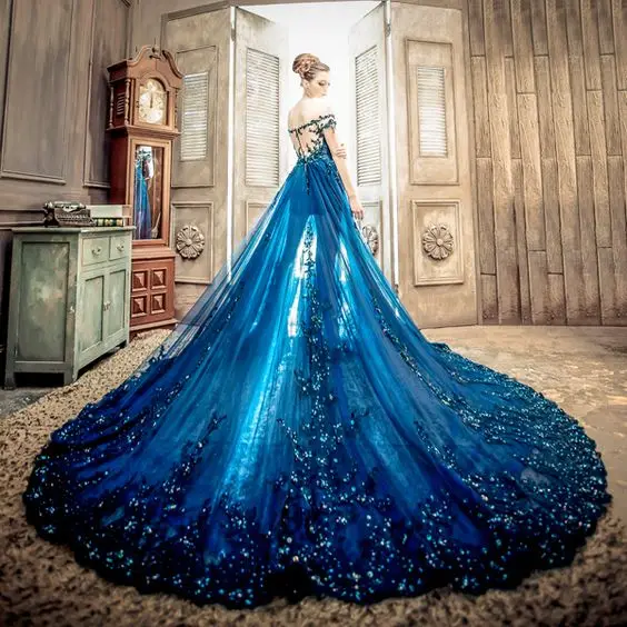 Handmade Flounced Tulle Ball Gown Luxury Pink / Blue Wedding Dress