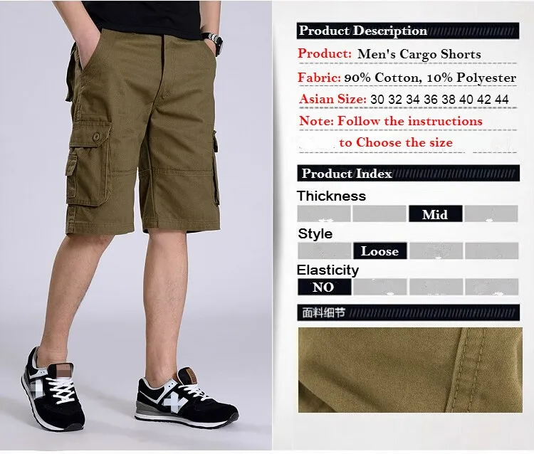 Подходят талии 76-117 см плюс Размеры шорты-карго Для мужчин шорты хлопок мульти карман летние уличные Пеший Туризм короткие штаны