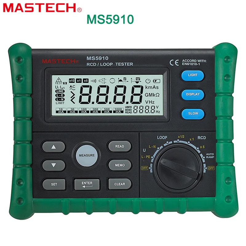 

MASTECH MS5910 leakage switch tester GFCI Tester Circuit Trip-out Current/Time Test RCD/Loop Resistance Meter with USB Interface