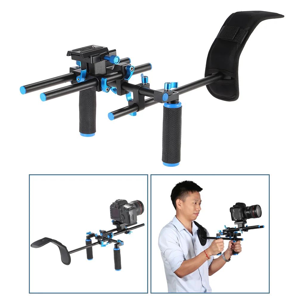 Video Shoulder Mount Support Rig Stabilizer with Screw Mount Slider Rod Double-hand Handgrip Holder for DSLR Camera Camcorder