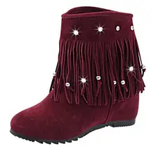 2017 Autumn Winter Tassel Women Boots Nubuck Leather Height Increasing Wedges Shoes Woman Rhinestones Ankle Boots Botas Mujer
