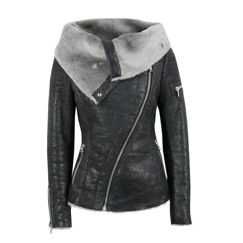 SWYIVY, зимние кожаные куртки для женщин, пальто Авиатор, новинка, Женское пальто с мехом внутри, верхняя одежда, женская кожаная куртка, черный, 4XL