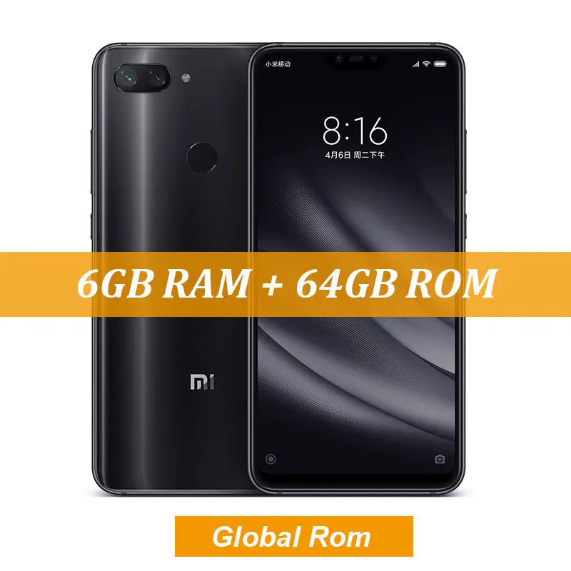 Глобальная ПЗУ Xiaomi mi 8 Lite 6 GB 64 GB Snapdragon 660 AIE Octa Core 6,2" 1080 P смартфон mi UI IR Face ID двойная камера 24MP - Цвет: 6GB 64GB Black