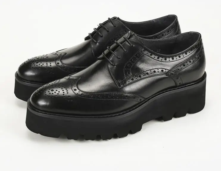Новая мода Толстая подошва Высота Увеличение натуральная кожа мужская обувь черные свадебные туфли полуботинки мужские туфли рабочая обувь - Цвет: Black
