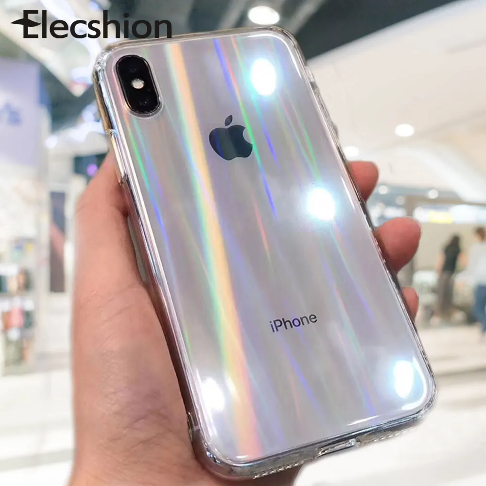 

Elecshion Gradient Cases For iPhone 7 8 X XS Max Rainbow Capa Acrylic Covers For iPhone Xr 8 7 6 6s Plus Transparent Laser Coque