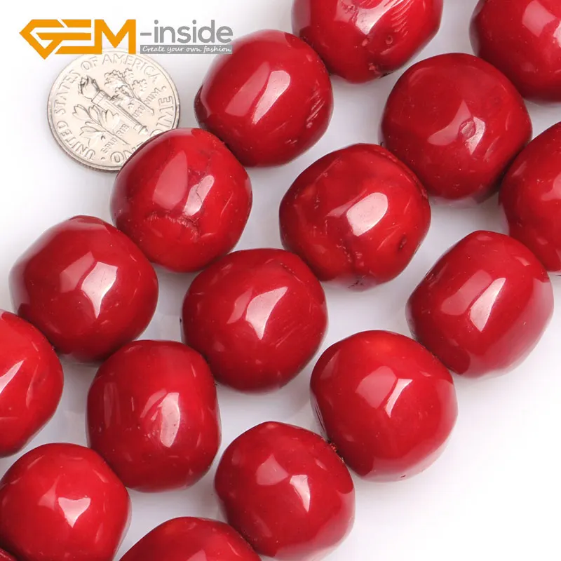 Red Coral Gemstone Freeform Nugget Loose Beads For Jewelry Making Strand 15" YB 