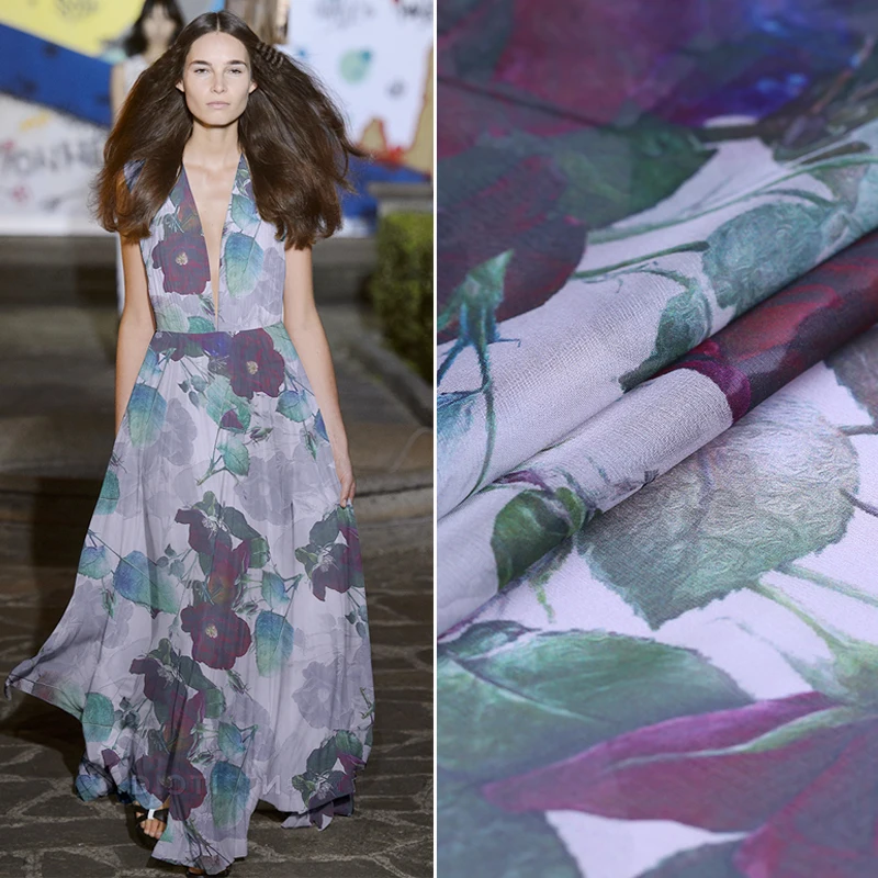 

Spring and summer new digital printing silk chiffon fabric thin through scarf Hanfu skirt fabric high-grade chiffon cloth