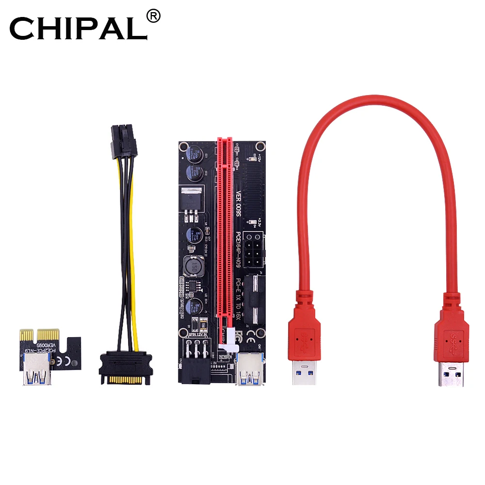 CHIPAL 009S PCI-E Riser Card 009 PCIE PCI Express 1X к 16X адаптеру USB 3 0 кабель 4Pin 6Pin Molex Power для майнинга