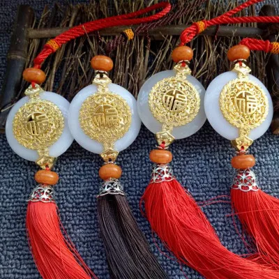 

High-grade gold-inlaid jades pendant double-sided wisp-like Buddha statue Bodhisattva amulet safety symbol Necklace