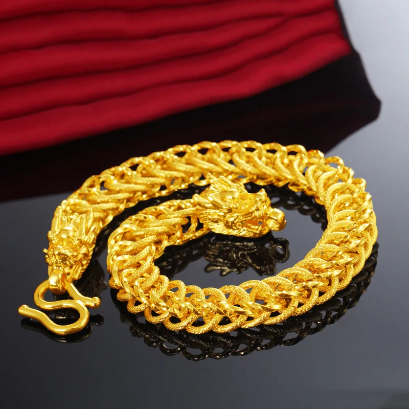 

Pure Gold Color Bracelets for Men Dragon Chain Bracelet Bangles Wristband Pulseira Homme Wedding Bridal Jewelry Accessories Gift