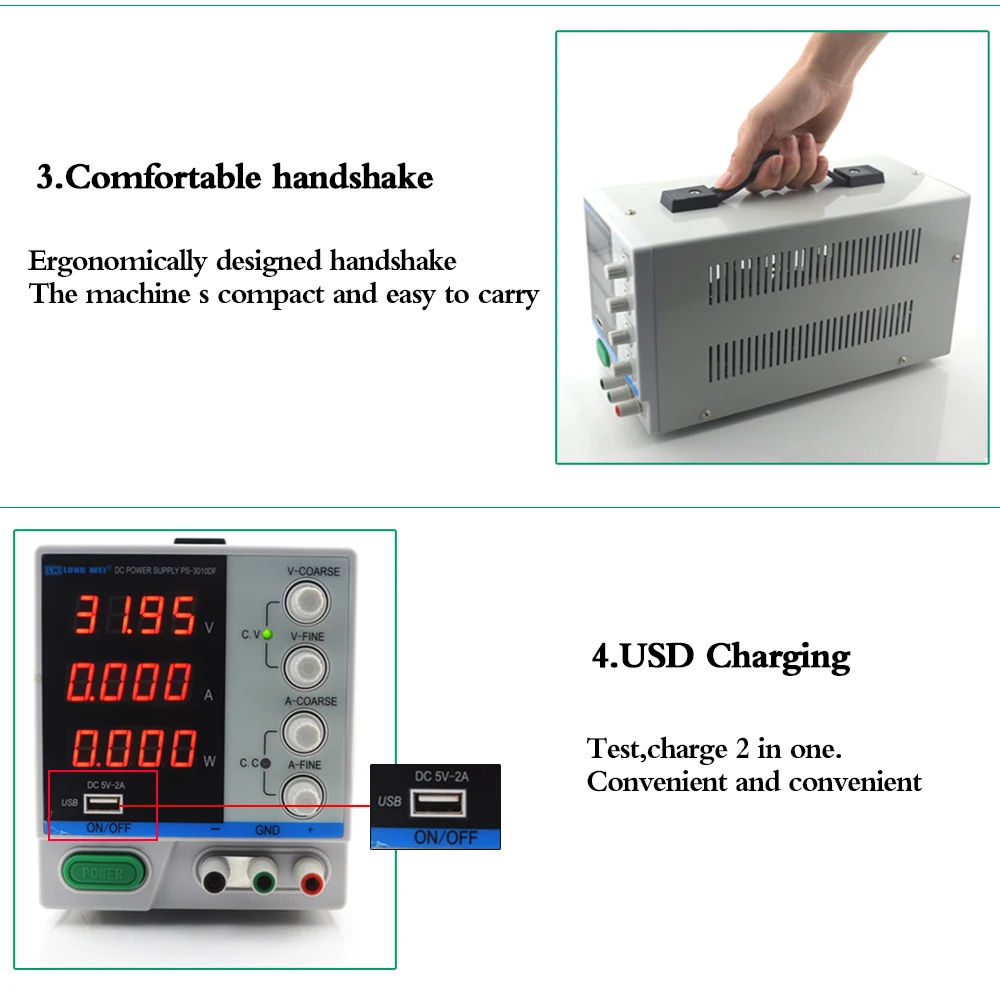 4 цифры Дисплей 30V 10A лаборатория DC Регулируемый источник питания Зарядка через usb ремонт переключения регулируется Питание PS-3010DF