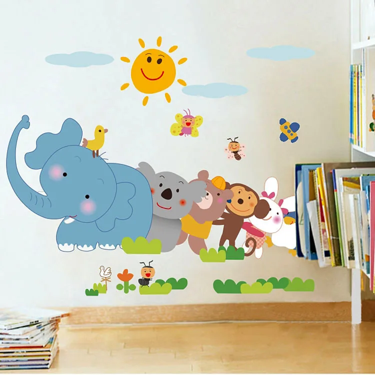 

Cartoon Animals Sticker Home Mural Art Decor Living Room Bedroom Wall Decoration Decal Kindergarten E2S