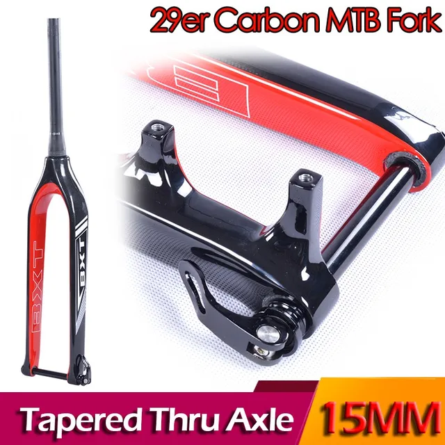Cheap New BXT Fork 29er mountain bike full carbon fiber fork 3k/ud Tapered Thru Axle 15mm bicycle Fork matt /glossy mtb carbon fork