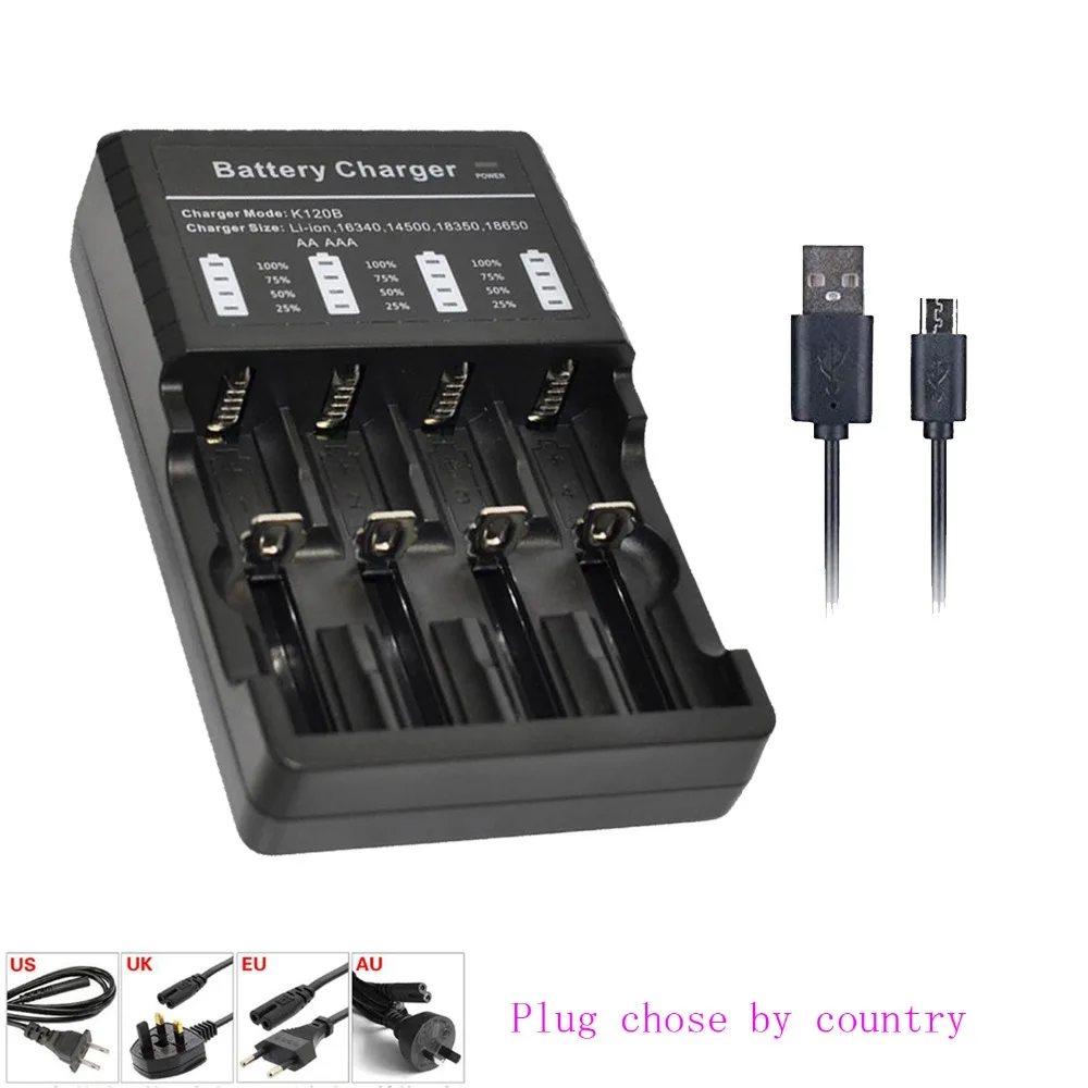 

1X 18650 LED Multi-four Charger with USB Cable For 16340, 14500, 18350, 18650,AAA battery for flashlight 18650 battery Charger