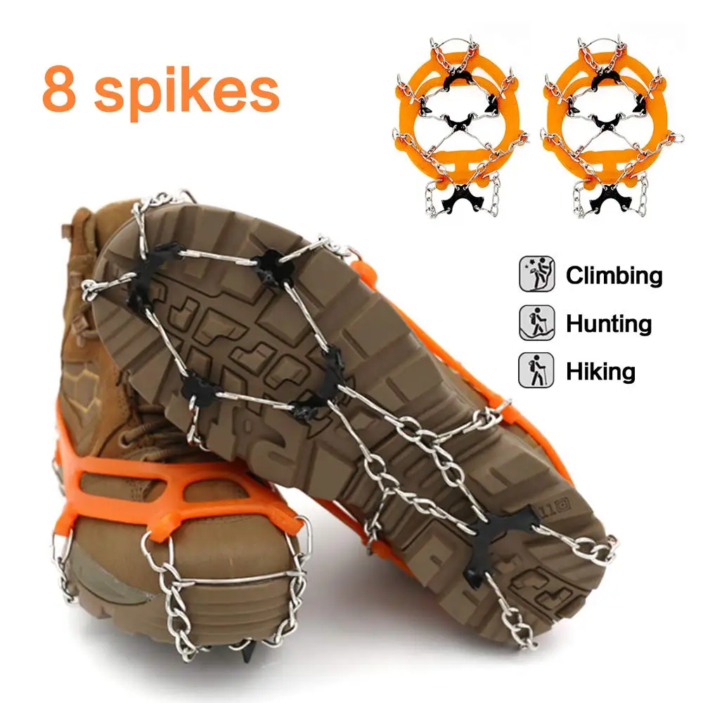 

2Pcs Anti-Slip Ice Gripper Cleats Shoe Boot Grips 8-Teeth Crampon Chain Spike Snow Hiking Climbing Universal 2 Color Outdoor New
