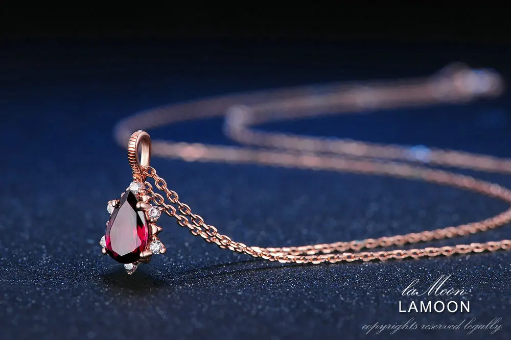 925 пробы Серебряное ожерелье с Каплевидным гранатом, подвесное ожерелье с драгоценным камнем 18 К, покрытое розовым золотом, хорошее ювелирное изделие LMNI024