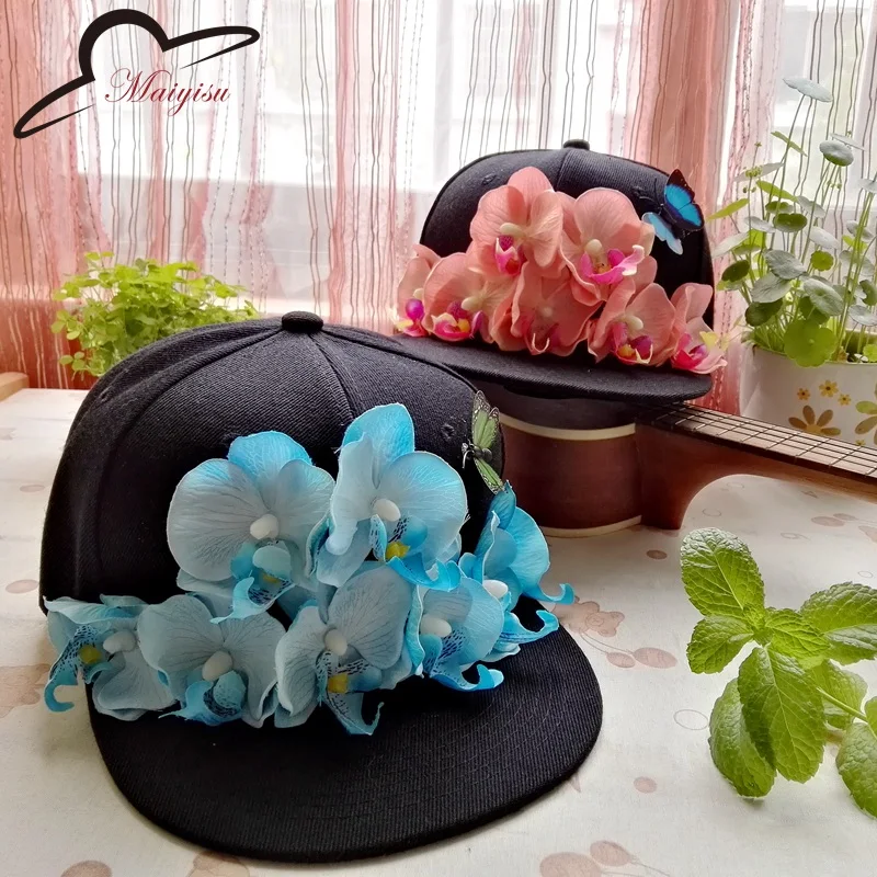 Ручной работы летняя брендовая родитель-ребенок шапочка Цветочные Snapback Шапки Мотылек цветок орхидеи бейсболки для мужчин и женщин свадебные