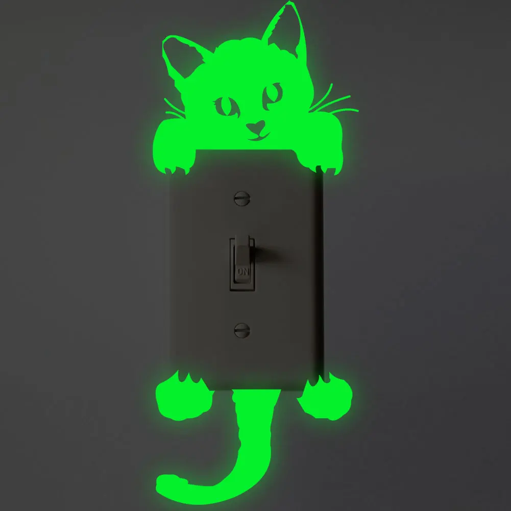Luminous Stickers StickerBedroom Wall Decoration Switch Stickers Art Mural Cartoon Cat Decor - 2