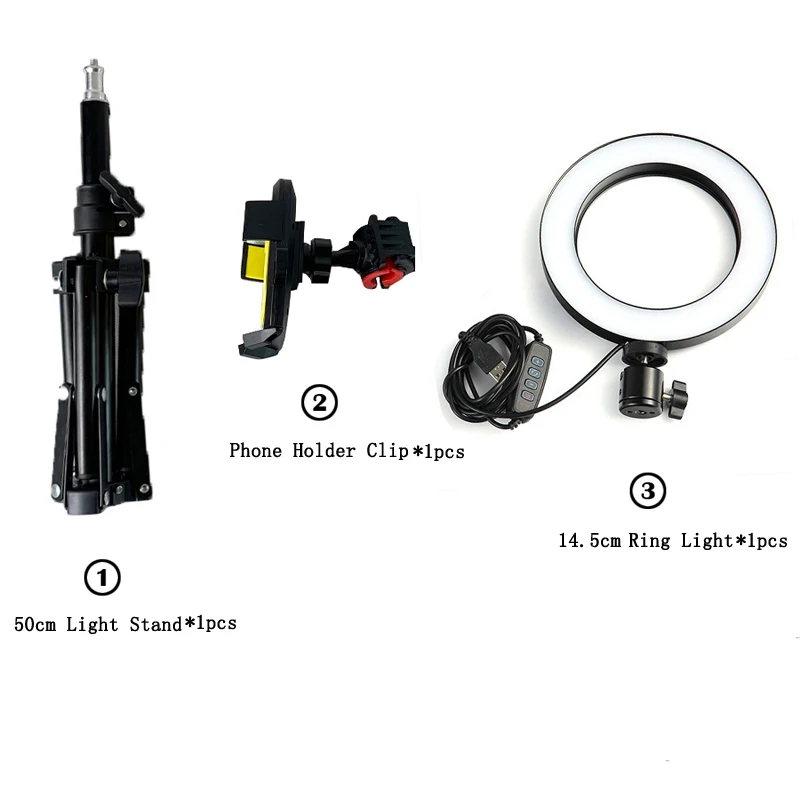 Штатив-подставка для фотосъемки телефона светодиодный регулируемый светильник-кольцо для селфи и видеостудии - Цвет: Set 1